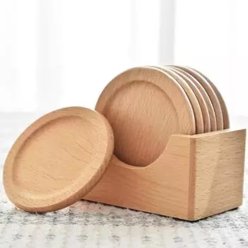 7 шт./компл. деревянная подставка с ящиком для хранения в японском стиле, натуральное дерево, термостойкая нескользящая столешница, круглая подставка для напитков, кофе, чая, подстаканник для кухни 7pcs