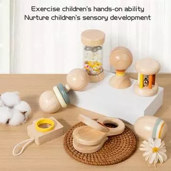 7 шт./компл. детская музыкальная игрушка деревянная погремушка дождевая палочка кастаньеты маракасы шейкер