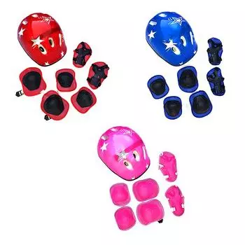 7 шт./компл. Детская защитная экипировка для велоспорта, велосипедный шлем, защита колена, запястья, локтя, роликовые наколенники для велоспорта, комплект защиты шлема розовый