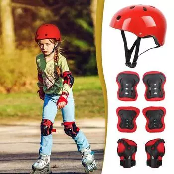 7 шт./компл. детский комплект защитного снаряжения для катания на роликовых коньках, скейтборде, велосипеде, самокате, регулируемый шлем, наколенник, налокотник, защита запястья красный