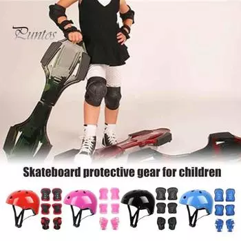 7 шт./компл. детский комплект защитного снаряжения для катания на роликовых коньках, скейтборде, велосипеде, самокате, регулируемый шлем, наколенник, налокотник, защита запястья красный