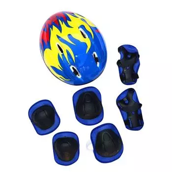 7 шт./компл., детский шлем, дышащий противоударный наколенник, локоть, накладки на запястья, шлем для начинающих One Size синий