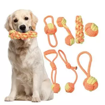 7 шт./компл., игрушка для домашних животных, устойчивая к укусам, текстура зубов, ручная работа, мягкая веревка, хлопковая игрушка для собак, кошек, товары для домашних животных оранжевый