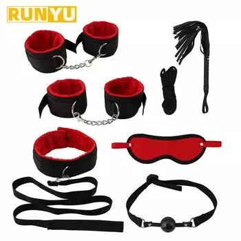 7 шт./компл. комплект удерживающих устройств для секса, наручники, воротник, маска, кнут, секс-игрушки для взрослых для женщин и мужчин, БДСМ 18+