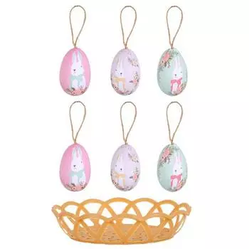 7 шт./компл. красочные окрашенные в виде кролика пластиковые пасхальные яйца с корзиной подвесной кулон DIY пасхальные яйца поделки домашние принадлежности для пасхальных вечеринок