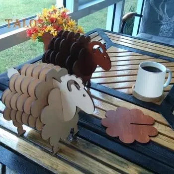 7 шт./компл. подставки под стаканы в форме овцы деревянные подставки под напитки 3D головоломка подставка в форме овцы деревянные аксессуары для столовой в виде животных для домашнего декора стола