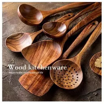 7 шт./компл., посуда из натурального дерева, ложка, дуршлаг, специальная нано-скиммер для супа, кухонная ложка, деревянная кухонная ложка, набор инструментов 7pcs коричневый