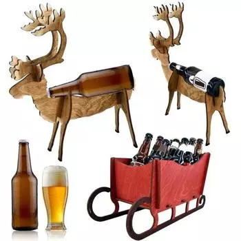 7 шт./компл. Рождественский держатель для винных бутылок в виде лося, деревянные сани, подставка для пивных бутылок, органайзер, стойка для дома, кухни, ресторана, бара, обеденного стола, украшение Sets