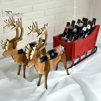 7 шт./компл. Рождественский держатель для винных бутылок в виде лося, деревянные сани, подставка для пивных бутылок, органайзер, стойка для дома, кухни, ресторана, бара, обеденного стола, рабочего стола Sets