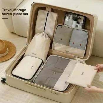 7 шт./компл. сумка для хранения комплекта одежды косметичка на молнии прозрачное нижнее белье для макияжа обувь телефон дорожный органайзер для багажа чёрный