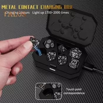 7 шт./компл. светодиодные светящиеся игральные кости Type-C перезаряжаемые светящиеся многосторонние игральные кости теплого свечения D4 D6 D8 D10 D12 D20 электрические игральные кости для взрослых семейная вечеринка доска чёрный