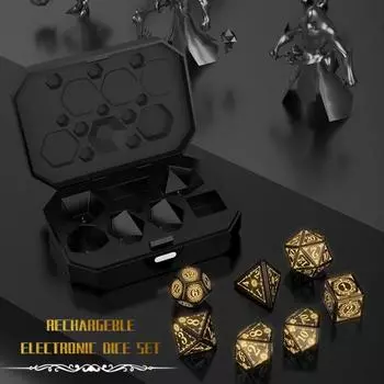 7 шт./компл. светодиодные светящиеся игральные кости Type-C перезаряжаемые светящиеся многосторонние игральные кости теплого свечения D4 D6 D8 D10 D12 D20 электрические игральные кости для взрослых семейная вечеринка чёрный