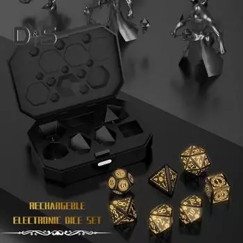 7 шт./компл. светодиодные светящиеся игральные кости Type-C перезаряжаемые светящиеся многосторонние игральные кости теплого свечения D4 D6 D8 D10 D12 D20 электрические игральные кости для взрослых семейная вечеринка доска чёрный
