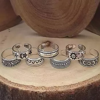 7 шт./компл. Винтажное кольцо-манжета на палец ноги из цинкового сплава со звездой и луной для женщин для повседневного украшения