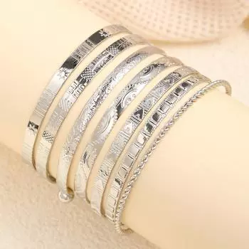 7 шт./компл. винтажный элегантный браслет с ромбом и сердечком, золотой цвет, гладкие браслеты, набор для женщин, ювелирные изделия в подарок