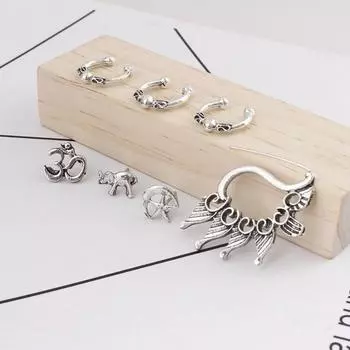 7 шт./компл. женские богемные серьги-гвоздики в богемном стиле, набор серег-гвоздиков для женщин, ювелирные изделия для пирсинга, античное серебро, серьги с луной, звездой и слоном