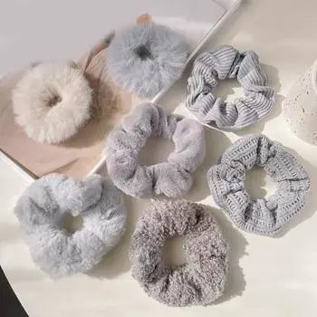 7 шт./компл. женские кольца для волос, высокая эластичность, сладкий цвет, противоскользящий, мягкий плюшевый держатель для хвоста, организация волос, резинка для волос, женский аксессуар для волос серый