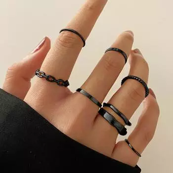 7 шт./компл. женское кольцо на палец, изысканная простая цепочка, гладкий набор колец на костяшку пальца для подарка чёрный