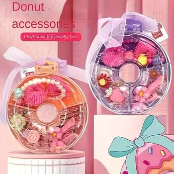 7 шт. комплект ювелирных изделий для девочек, браслеты, кольца, коробка для пончиков, нарядная игрушка, сувениры на вечеринку, подарок на день рождения для детей, малышей Plastic