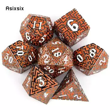 7 шт. красно-белые металлические кубики-лабиринт, набор твердых металлических многогранных кубиков, подходящий для ролевой игры, настольной игры, карточной игры разноцветный