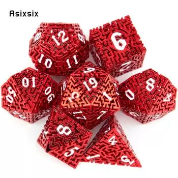 7 шт. красные, белые металлические кубики, лабиринт, полый металлический многогранный набор кубиков, подходит для ролевой игры, настольной игры, карточной игры разноцветный