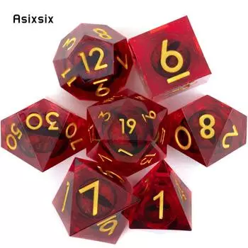 7 шт. красные глазные яблоки с золотым номером, смоляные кубики с острыми краями, многогранные кубики, подходящие для ролевых ролевых игр, настольная игра разноцветный