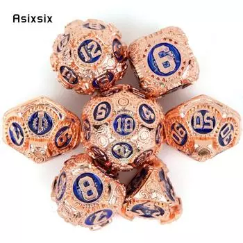 7 шт. красные, синие зубчатые колеса, металлические кубики, набор твердых металлических многогранных кубиков, подходящий для ролевой игры, настольной игры, карточной игры разноцветный