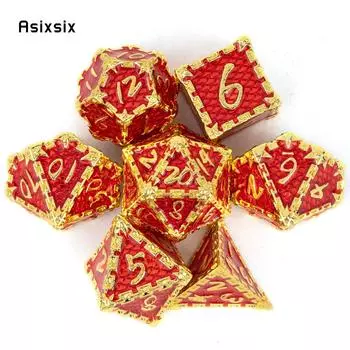 7 шт. красные, золотые рыбьи чешуи, металлические кубики, набор твердых металлических многогранных кубиков, подходящий для ролевой ролевой игры, настольной игры, карточной игры красный