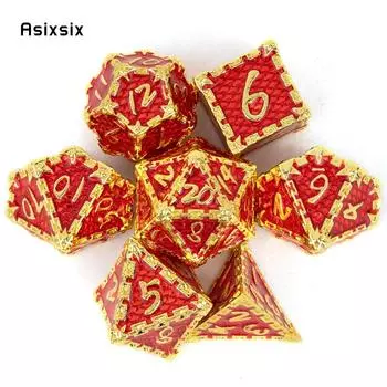 7 шт. красные, золотые рыбьи чешуи, металлические кубики, набор твердых металлических многогранных кубиков, подходящий для ролевой ролевой игры, настольной игры, карточной игры разноцветный
