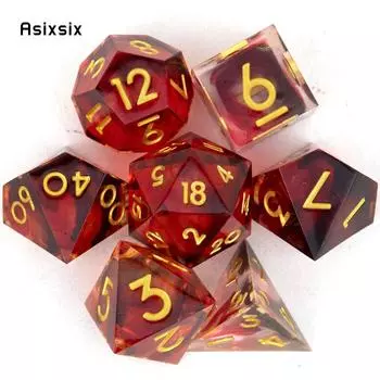 7 шт. красный золотой номер с острыми краями, смоляные кубики, многогранные кубики, подходящие для ролевых ролевых игр, настольная игра разноцветный