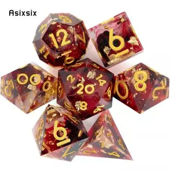 7 шт. красный золотой номер с острыми краями, смоляные кубики, многогранные кубики, подходящие для ролевых ролевых игр, настольная игра разноцветный