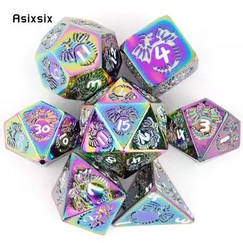 7 шт. красочные металлические кубики дракона, набор твердых металлических многогранных кубиков, подходящий для ролевой игры, настольной игры, карточной игры разноцветный