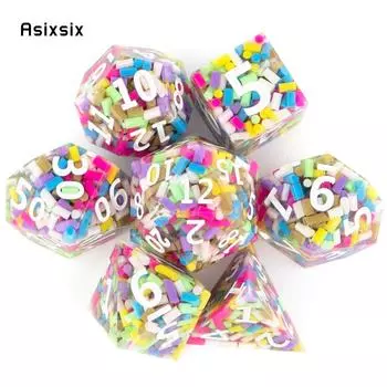 7 шт. красочные смоляные белые кубики с острыми краями, многогранные кубики, подходящие для ролевых ролевых игр, настольная игра разноцветный