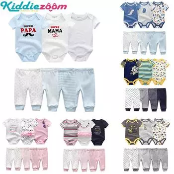 7 шт./лот, детский комбинезон с короткими рукавами + штаны, комплекты одежды для мальчиков с героями мультфильмов, летний комбинезон для маленьких девочек, детская одежда для малышей, одежда 0-3Months