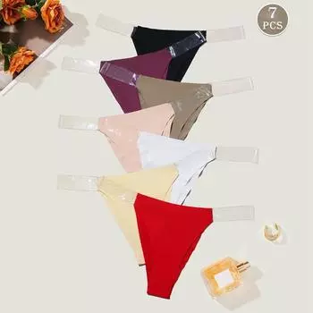 7 шт. / Лот, женские стринги с низкой талией, маленький размер, комплект нижнего белья, простые с прозрачными трусиками на поясе XS