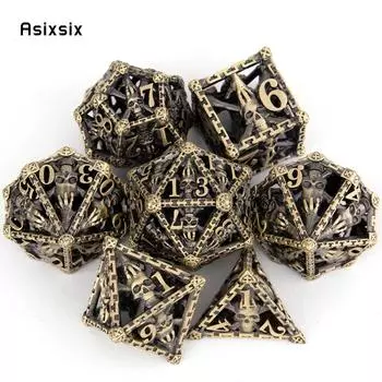 7 шт., медная рука, голова черепа, металлические кубики, набор полых металлических многогранных кубиков, подходит для ролевой игры, настольной игры, карточной игры разноцветный