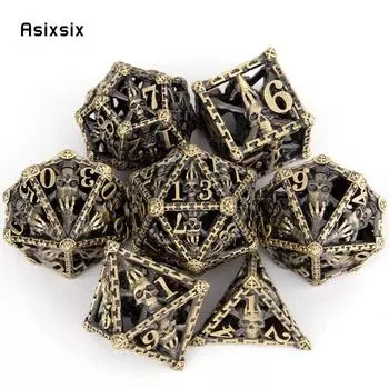 7 шт., медная рука, голова черепа, металлические кубики, набор полых металлических многогранных кубиков, подходит для ролевой игры, настольной игры, карточной игры золотой