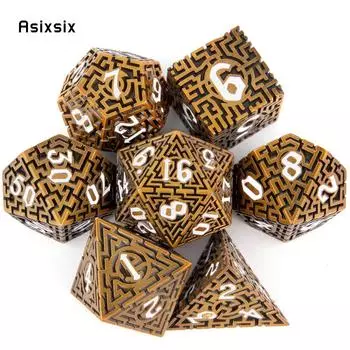 7 шт. медно-белые металлические кубики-лабиринт, набор твердых металлических многогранных кубиков, подходящий для ролевой игры, настольной игры, карточной игры разноцветный