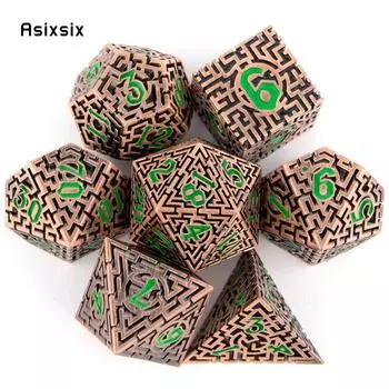 7 шт. медно-зеленые металлические кубики-лабиринт, набор твердых металлических многогранных кубиков, подходящий для ролевой игры, настольной игры, карточной игры разноцветный