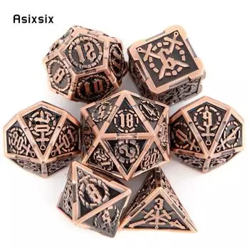 7 шт. медные двойные мечи, металлические кубики, набор твердых многогранных кубиков, подходящий для ролевой ролевой настольной игры разноцветный