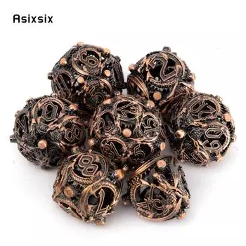 7 шт. медные круглые металлические кости дракона, набор полых металлических многогранных кубиков, подходящий для ролевой игры, настольной игры, карточной игры разноцветный