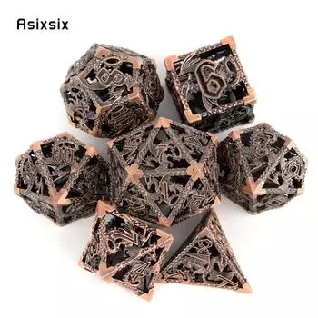 7 шт. медные металлические игральные кости «Летающий дракон» набор полых металлических многогранных кубиков подходит для ролевой игры, настольной игры, карточной игры разноцветный