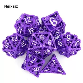 7 шт., металлические игральные кости фиолетового летающего дракона, набор полых металлических многогранных кубиков, подходит для ролевой ролевой игры, настольной игры, карточной игры разноцветный