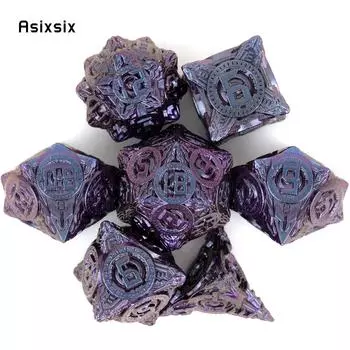 7 шт., металлические игральные кости с фиолетовыми круглыми колесами, набор твердых металлических многогранных кубиков, подходящий для ролевой ролевой игры, настольной игры, карточной игры разноцветный