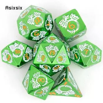7 шт. металлические игральные кости с зеленым драконом, набор твердых металлических многогранных кубиков, подходящий для ролевой ролевой игры, настольной игры, карточной игры разноцветный