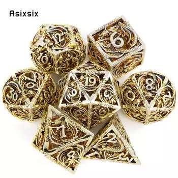 7 шт., металлические игральные кости с золотым драконом, набор полых металлических многогранных кубиков с драконом, подходит для ролевой ролевой игры, настольной игры, карточной игры разноцветный