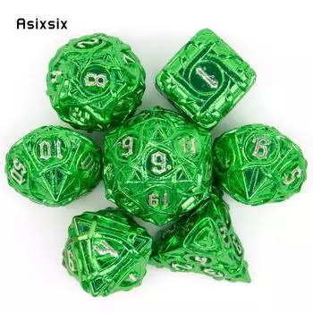7 шт. металлические игральные кости в зеленую, белую полоску, набор цельных металлических многогранных кубиков, подходящий для ролевой игры, настольной игры, карточной игры