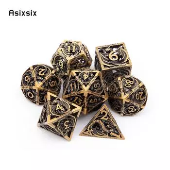 7 шт., металлические игральные кости золотого, черного дракона, набор полых металлических многогранных кубиков, подходит для ролевой игры, настольной игры, карточной игры разноцветный