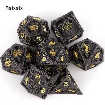 7 шт., металлические кубики черного, золотого дракона, набор твердых металлических многогранных кубиков, подходит для ролевой игры, настольной игры, карточной игры разноцветный