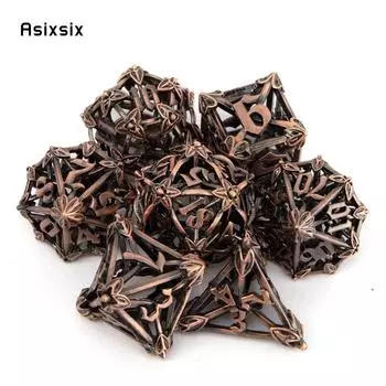 7 шт., металлические кубики из медного листа, цветка, полые металлические многогранные кубики, подходят для ролевой игры, настольной игры, карточной игры разноцветный